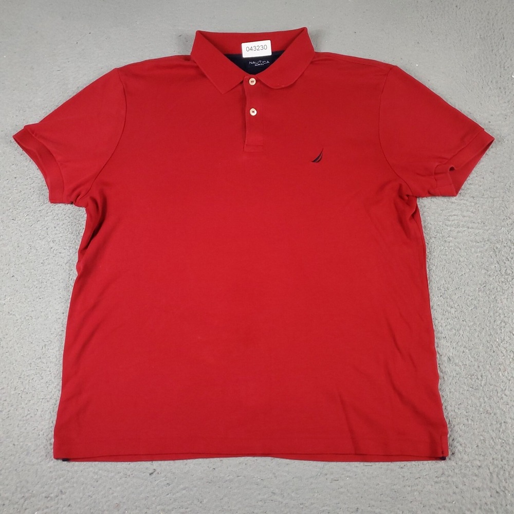 Nautica Polo Shirt Mens Large Red Slim Fit Short Sleeve Golf Casual Cotton Blend